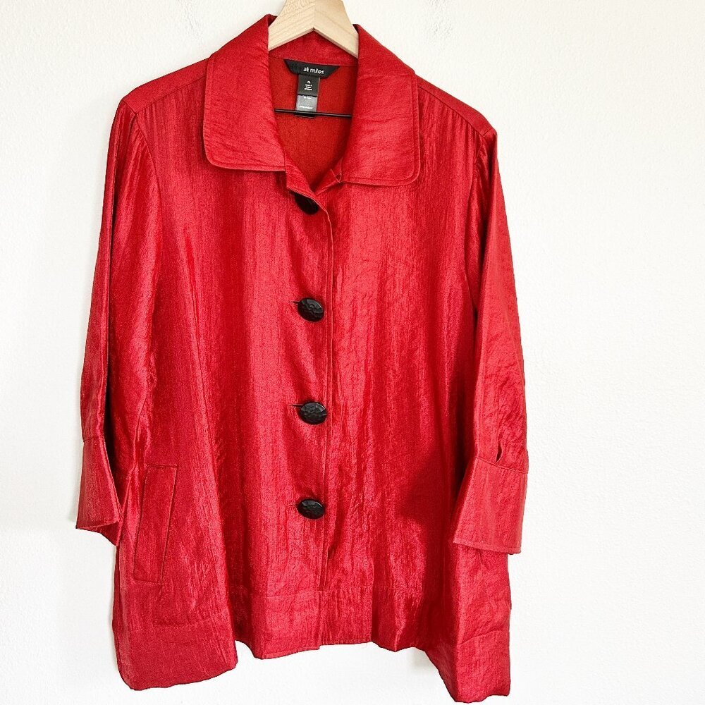 Ali Miles Jacket XL Shimmer Iridescent Button Front Swing Artsy